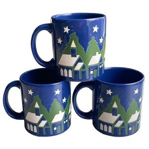 Waechtersbach Germany Blue Ceramic Christmas Holiday Church Village Home Cup Set